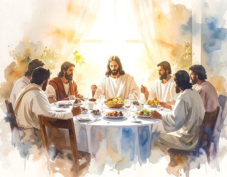 Religious painting of a meal