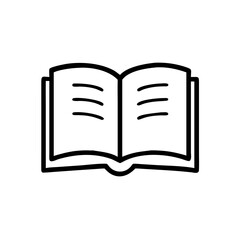 Open book illustration in simple black line art style  