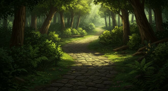 Pixel Art Forest Path Green Foliage Nature Landscape Background