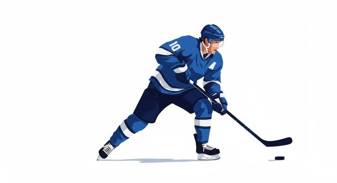 Pixel Art of Hockey Player in Blue Uniform on White Background