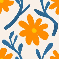 Summer botanical orange floral seamless pattern