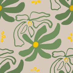 Green floral botanical seamless pattern