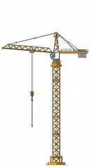 Illustration of an Isolated Tall Yellow Construction Crane Tower on White