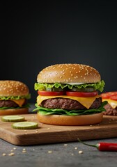 Realistic Burger Food Still Life Sesame Seed Bun Gourmet Photo