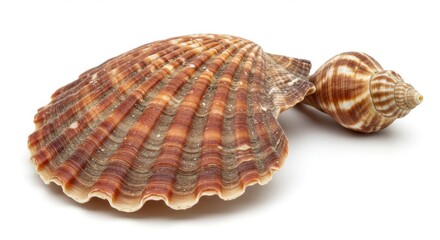 Obraz premium Realistic Image of Striped Seashells Nature Collection Marine Life Close Up