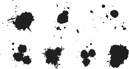 Assorted Ink Splatter Graphics Black Ink Blots, Drops, and Splashes on White