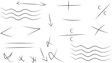 Black and White Doodle HandDrawn Arrows, Mathematical Symbols, and Wavy Lines on White Background