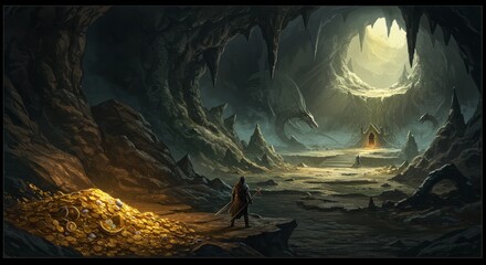 Pixel Art Treasure Cave Epic Fantasy Gold Landscape Adventure