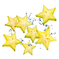 Obraz premium Flying Starfruit Slices PNG or Transparent Background