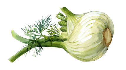 watercolor style of organic fennel bulb