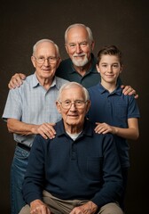 Portrait Of Four Generations Men Family Smiling Together Happiness