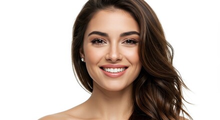 Potrait Of Young Brunette Woman With Freckles on White Background