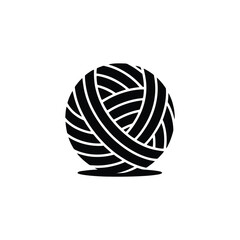 Black yarn ball transparent background, knitting wool thread silhouette circle style