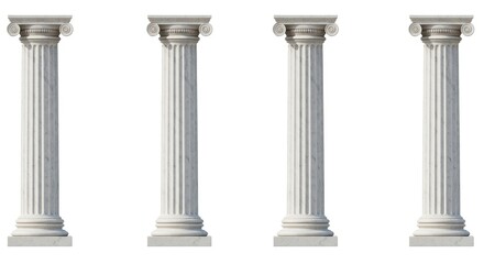 Fototapeta premium Realistic Four Ancient Stone Marble Columns Greek Roman Pillar Architecture