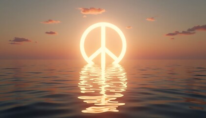 Peace Sign in Water at Sunset