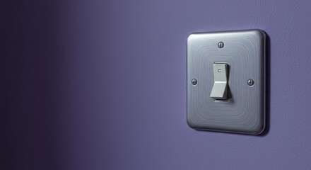 Realistic Image of Silver Light Switch on Purple Wall Close Up