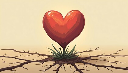 Red Heart Growing From Cracked Earth