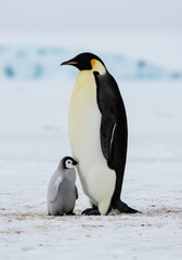 Realistic Photo of Antarctica Penguins Family on Iceberg South Pole