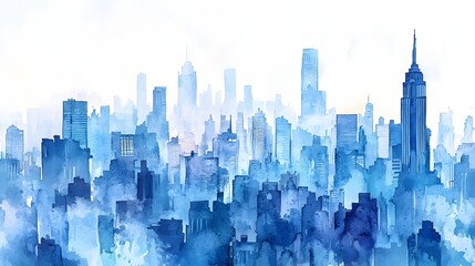 Obraz premium Watercolor cityscape illustration of a large city.