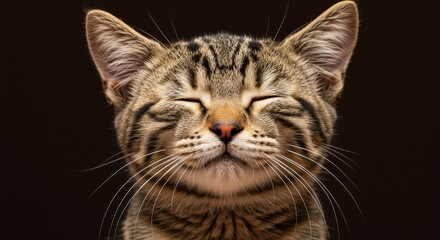 Realistic Portrait of a Sleepy Tabby Cat with Closed Eyes Close Up