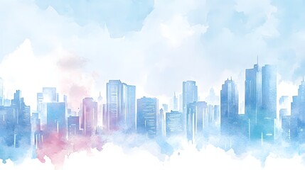 Naklejka premium Watercolor cityscape illustration of a modern city.