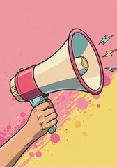 Retro Illustration Hand Holds Megaphone Speaker Voice Sound Communication