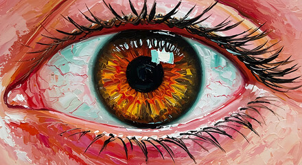 Textured Impasto Painting of a Human Eye Closeup
