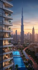Obraz premium Skyscraper View of Dubai Cityscape From Modern Building Architecture