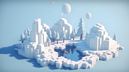 3d Art style Snow Biome floating