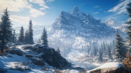 Majestic Winter Mountain Landscape: A Serene Snowy Peak