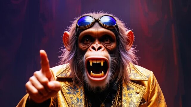 angry monkey pointing to camera