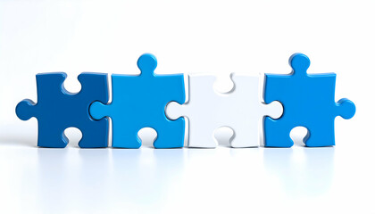 Obraz premium Four Glossy Jigsaw Puzzle Pieces in Shades of Blue and White