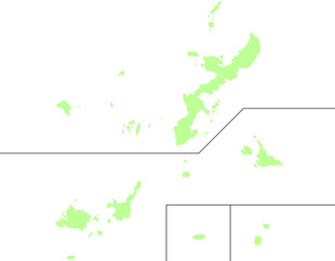沖縄県　地図　黄緑　イラスト