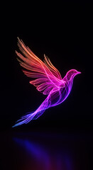 Obraz premium Neon Light Bird in Flight on Dark Background
