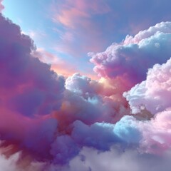 Fototapeta premium Dreamy Sky:Pastel cloudscape with soft pink, blue, and purple hues. A serene and dreamy atmosphere evokes feelings of peace and tranquility.