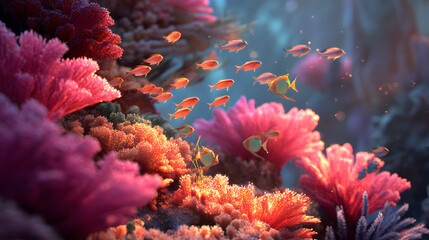 Coral Reef Teeming With Fish Warm Lighting