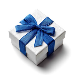 Isolated on white background luxury Fathers Day gift box wrapped with blue ribbon elegant and sharp edge advertising quality