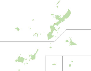 沖縄県　地図　黄緑　斑点　イラスト