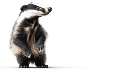 Obraz premium Badger in Contemplation: A detailed depiction of a European badger in a moment of contemplation, showcasing its iconic black and white striped markings and captivating presence.