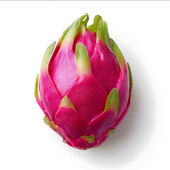 Whole dragonfruit with vivid bright pink peel isolated on pure white background exotic tropical texture sharp edge vibrant summer color
