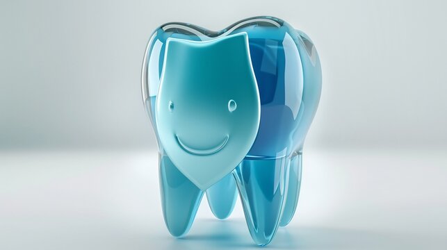 3d rendered illustration of a tooth with a protective enamel shield symbolizing fluoride protection clean white background
