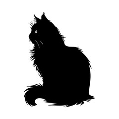 Black cat silhouette vector graphic illustration of fluffy cat sitting side view feline pet animal design 100