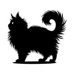 Black maine coon cat silhouette vector illustration fluffy tail domestic animal pet feline breed design isolated