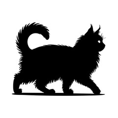 Black maine coon cat silhouette vector illustration walking side view domestic animal pet feline breed design 100