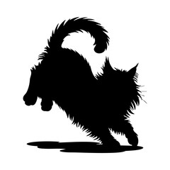 Black cat silhouette vector illustration jumping playful feline domestic animal pet design graphic isolated image