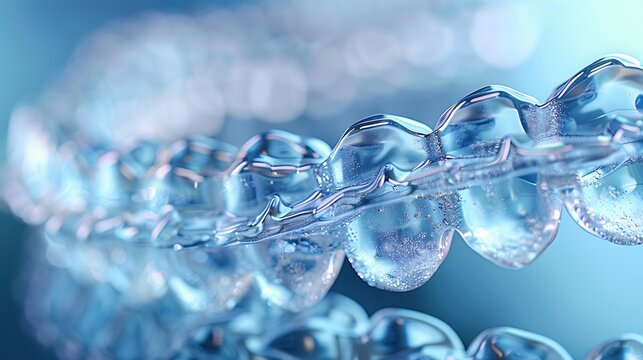 3d rendered image of clear aligners gradually shifting teeth into alignment digital transformation background