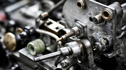 Obraz premium Polished metal machinery components in abstract close-up, showcasing precision engineering and industrial elegance.