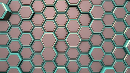 Abstract background or screensaver of gray and turquoise hexagons. Rendering illustration.