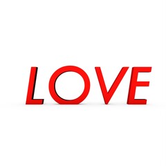 Red 3d word Love with a shadow at the bottom. Feelings and emotions.