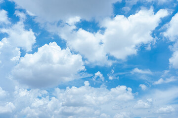 Stunning Blue Sky with Fluffy White Cumulus Cloudscape Natural Weather Background Image